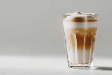 Delicious glass of CaffÃ¨ Latte on a plain white background from Generative AI 