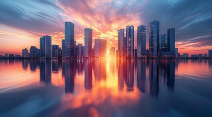 Obraz premium Cityscape on Large Body of Water