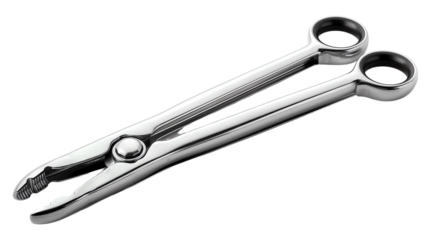 The image is of a surgical instrument called a needle holder. It is used to hold the needle during surgery.