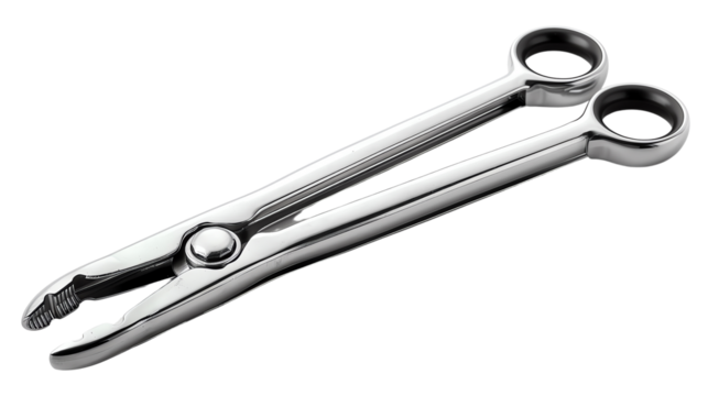 The image is of a surgical instrument called a needle holder. It is used to hold the needle during surgery.