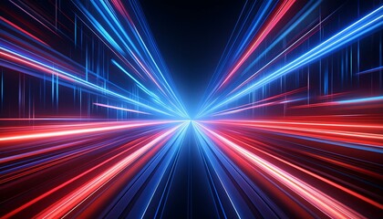 High speed light motion trails futuristic wallpaper blur light glowing effect in blue and red light streaks on dark background