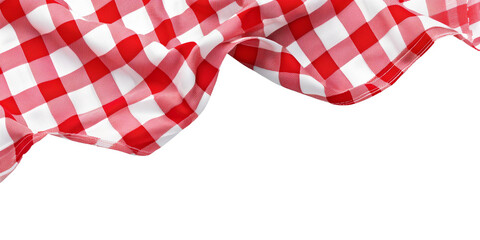 A piece of gingham fabric in red and white checks, isolated on transparent background