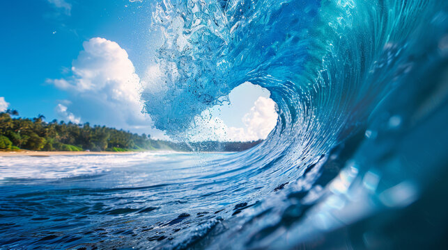 ocean surfing wave seen drom inside