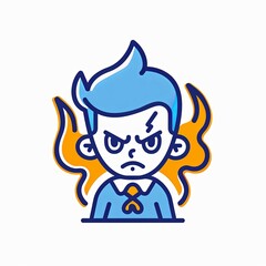 A cartoon boy with a tie and a fire in his hair