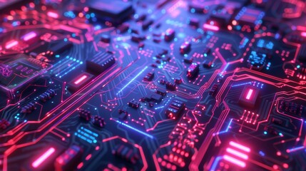 Fototapeta premium Computer board with a blue and red background.