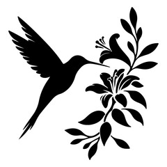 Flying hummingbirds silhouette isolated on white background