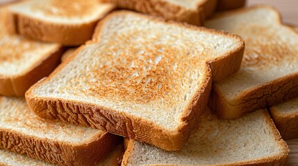   Toasted white bread on wood cutting board on wooden table