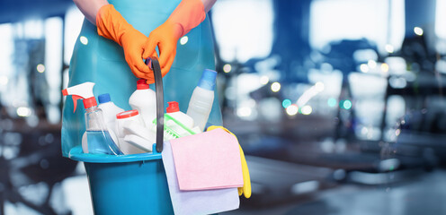 Concept of cleaning services in gyms.