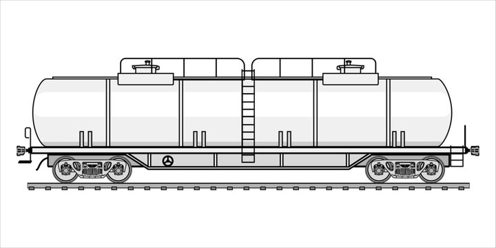 Silhouette wagon cistern tank train - outline vector  illustration. Detailed sketch railway car tank wagon on white background. Side view of tank railroad wagon for transporting liquid commodities.