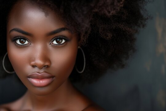 African Carly hair women model closeup, Stunning Closeup of an African Curly Hair Model, Closeup Shots of a Gorgeous Female Model