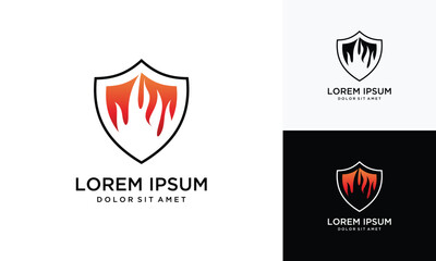 Fire Shield Logo Design Vector Template