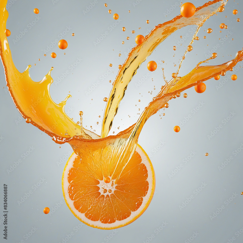 Poster three-dimensional realistic orange splash design on isolated background
