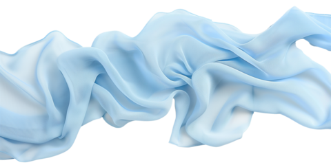 A piece of crepe fabric in light blue, isolated on transparent background.