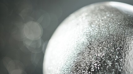 Textured silver round ball with glitter at close range