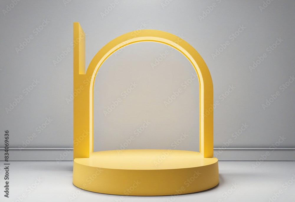 Poster modern and minimalistic yellow product display podium for showcasing products in an abstract and geo