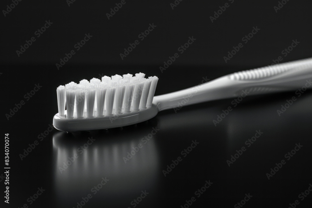 Aufkleber A minimalist composition of a toothbrush with a straight line of toothpaste running parallel to it on a black background,