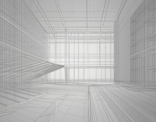 Obraz premium white 3D empty room with flat layout plain background and translucent light gray sketch