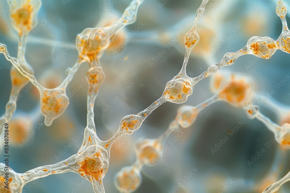 Poster A close-up of yeast fungi forming pseudohyphae, showing the elongated cell structure,