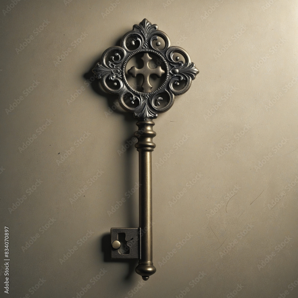 Poster creepy gothic halloween key design with a haunted vintage look, isolated on a transparent background