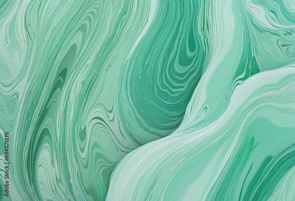 Aufkleber an innovative three-dimensional generative ai design featuring abstract shapes in shades of mint gre