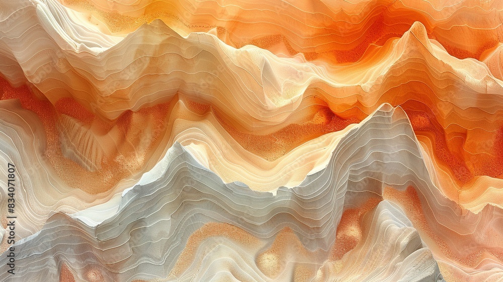 Poster an image of a mountain range with oranges and yellows in the foreground and a yellow sky in the back