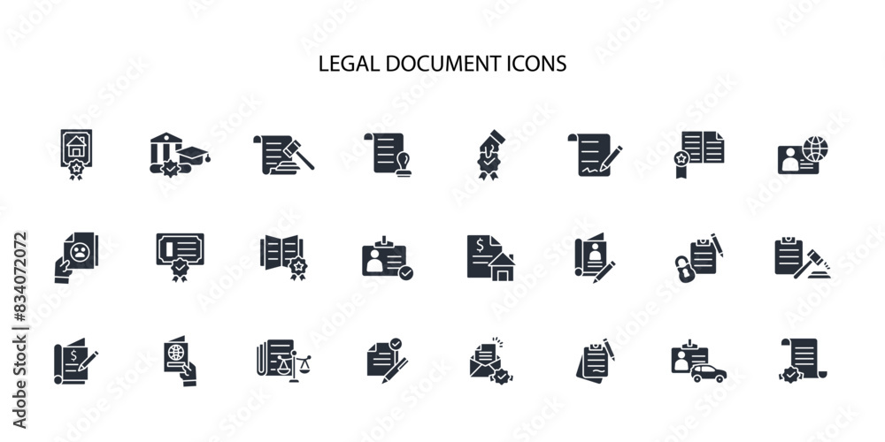 Poster legal document icon set.vector.editable stroke.linear style sign for use web design,logo.symbol illu
