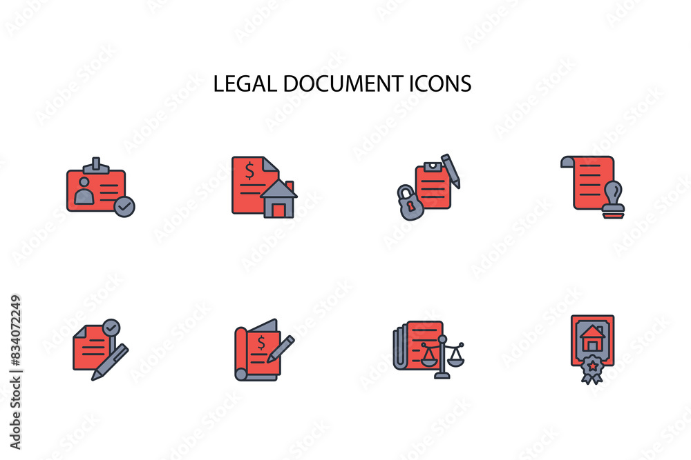 Poster legal document icon set.vector.editable stroke.linear style sign for use web design,logo.symbol illu