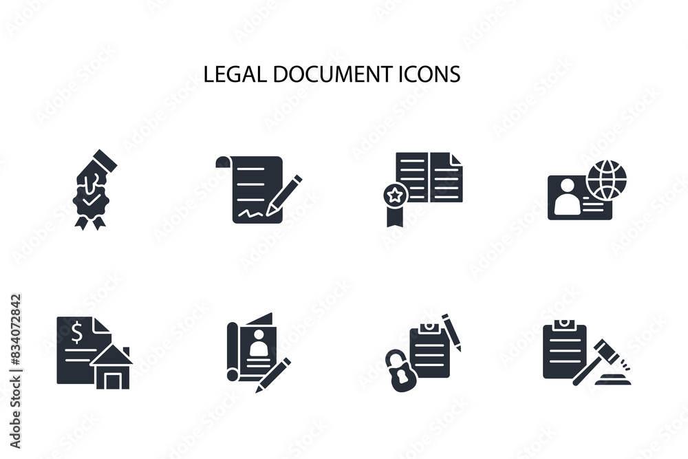 Poster legal document icon set.vector.editable stroke.linear style sign for use web design,logo.symbol illu