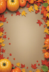 Fototapeta premium Vibrant autumn leaves and pumpkins create a festive, colorful landscape for fall advertising