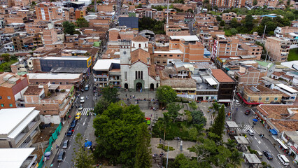 Fototapeta premium Saint Anthony of Prado, Medellin - Colombia. April 28, 2024. The township is 20 kilometers from the city of Medellin. drone photography
