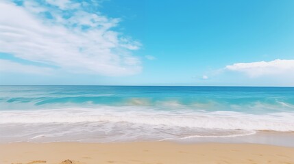 Fototapeta premium A Serene Beach with Clear Blue Skies and Gentle Waves