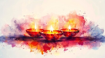 Happy Diwali, Deepavali or Deepavali the festival white background, watercolor style. text Digital illustration 
