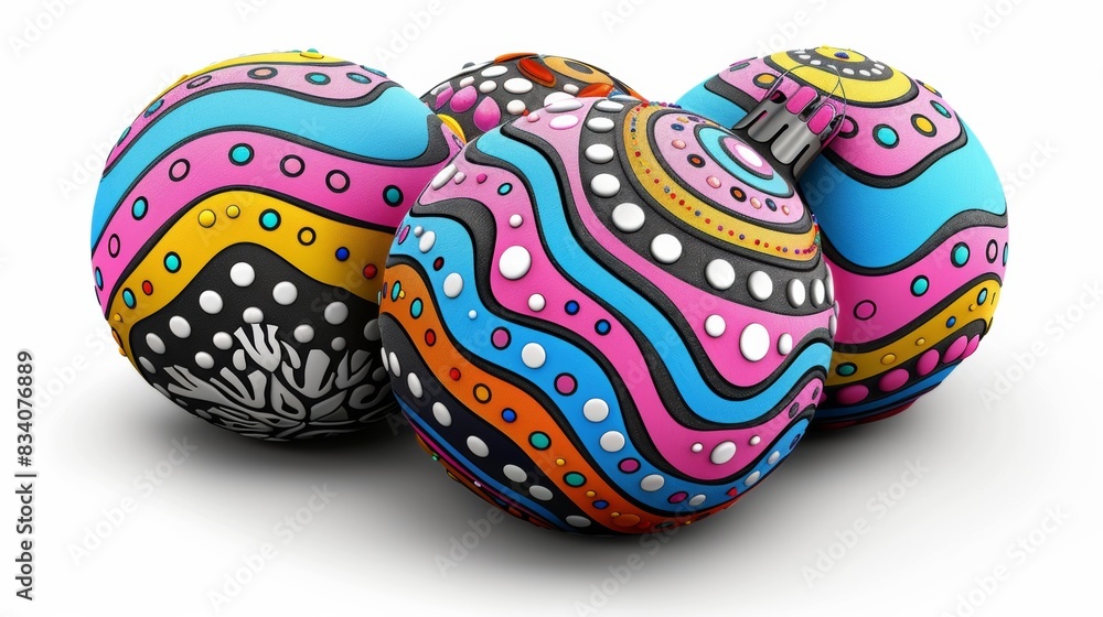 Poster a group of colorful eggs with designs on them are arranged in a row, ai