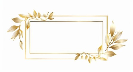 For web presentations, a rectangle vintage gold frame with a horizontal border in oriental style, with a transparent background in PNG.