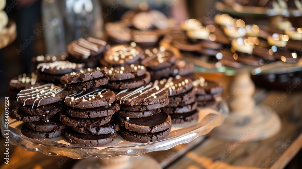 Poster cookies made with chocolate arranged on a table for an event