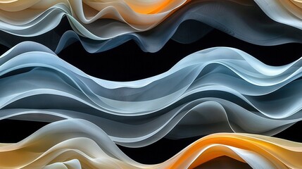   Close-up of a black background with white and orange wavy lines