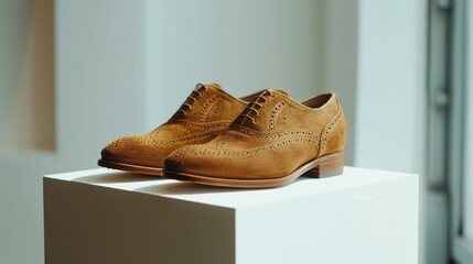 Brown suede men s brogues displayed on a white backdrop