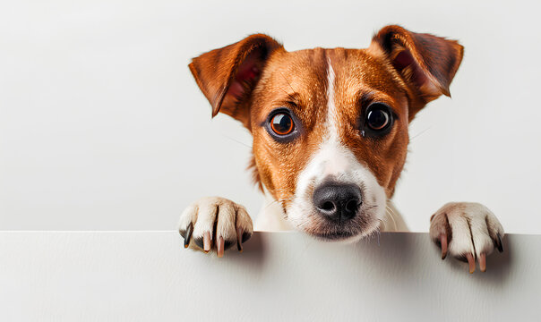 Brown And White Dog Peeking Over White Surface