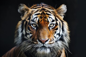 Obraz premium Tiger Drawing. Close-up Portrait of Wild Cat Face in Black Background