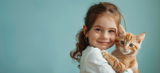 Little Girl Holding Cat in Her Arms