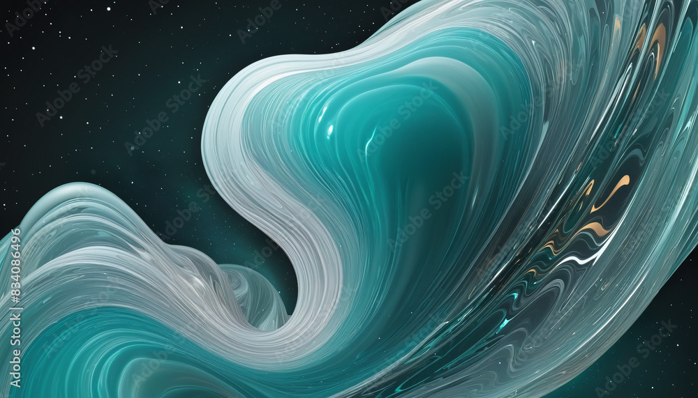Aufkleber futuristic iridescent swirl design in 3d render style, isolated on transparent background