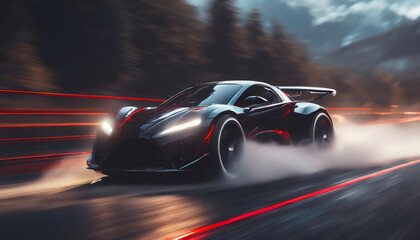 A black car on a racetrack
