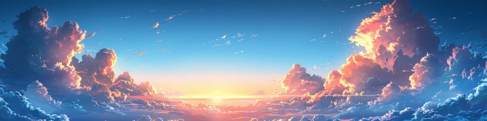 Vibrant Blue Sky with Cumulus Clouds for Summer Backgrounds Generative AI