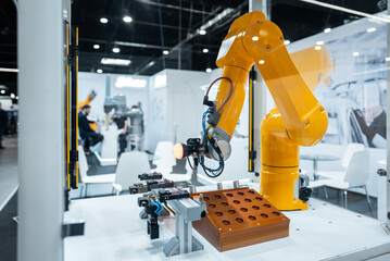 automated programmed robotic arm for manufacturing and industrial lines conveyor belts, robot hand...