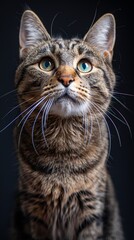 Fototapeta premium Curious Cat Portrait on Black Background Generative AI