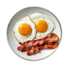 Fried eggs and bacon for breakfast isolated on transparent or white background, png