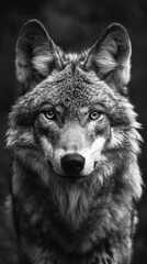 Fototapeta premium Fierce Wolf Portrait in Moody Black and White Generative AI