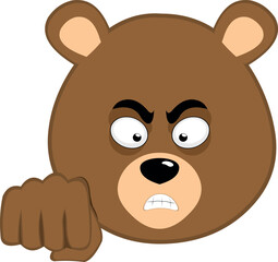 vector illustration face brown bear grizzly cartoon, with an angry expression and fist bump