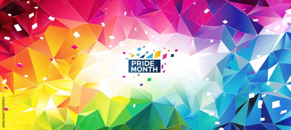 Aufkleber pride day themed rainbow geometric pattern background with the text 