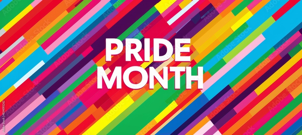 Poster pride month background with rainbow pattern and text 